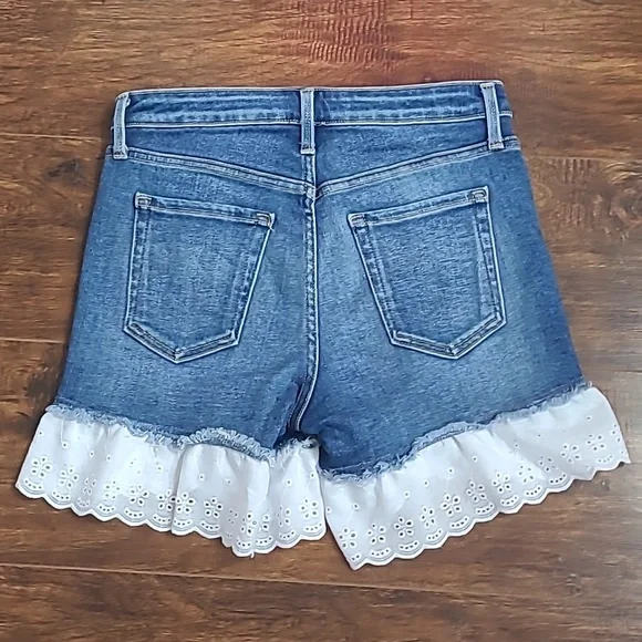 Just Black Denim Shorts with White Eyelet Ruffle Trim Western High Rize Size S - Picture 6 of 6